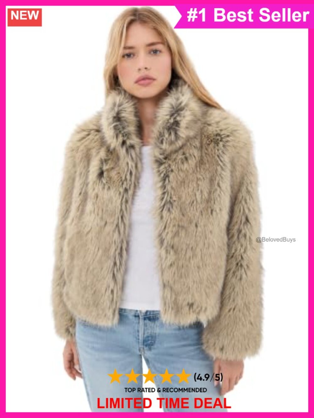 Faux Fur Jacket Long Sleeve Hook-and-Eye Placket Spread Collar
